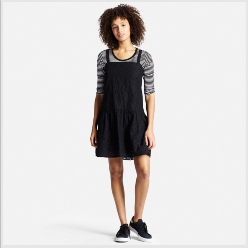 Uniqlo Black Eyelet Camisole Drop Waist Dress